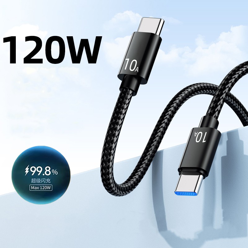 120W 10A Nylon Braided Cable Black C-C Fast Phone Lead Charger Alloy Interface gallery