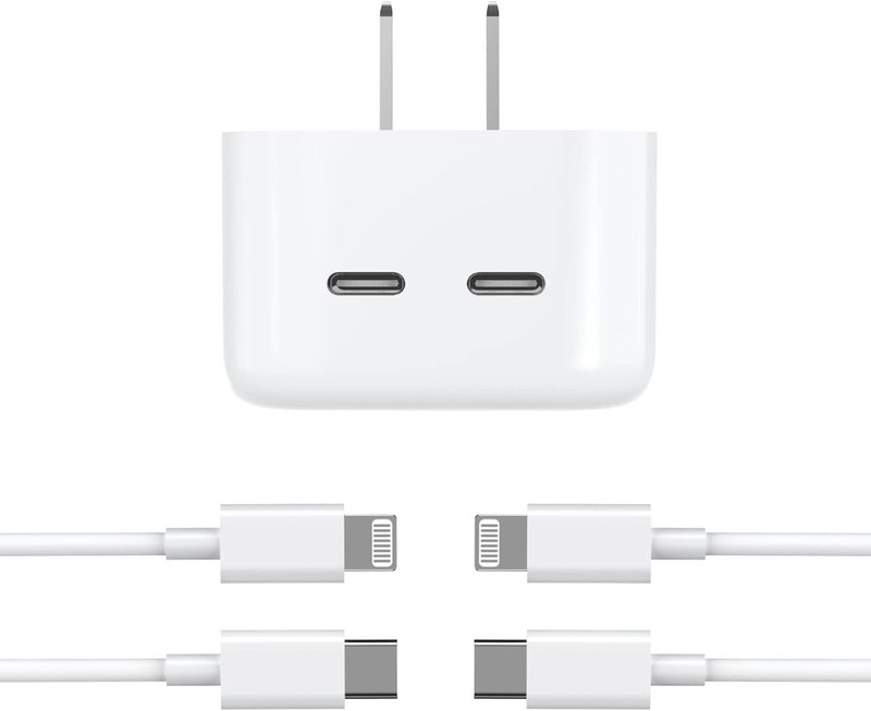 Fast Dual USB-C Port Wall Charger 35W w/ 2x Cables iPhone X 11 12 13 14