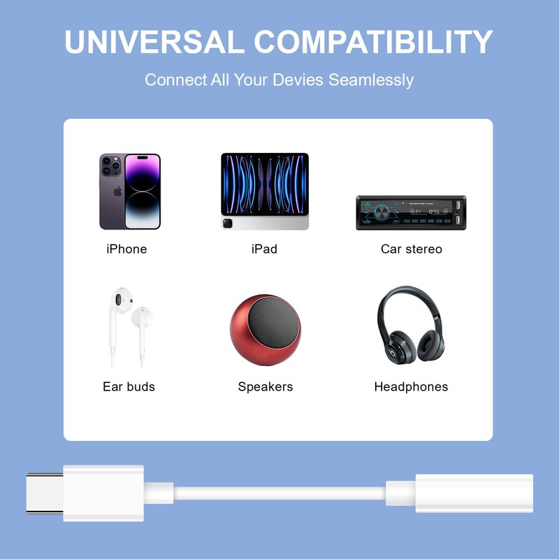 TPE White USB C To 3.5mm Jack Headphone Adapter For Samsung Android Cell Phone gallery