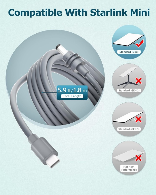 Durable 1.8M USB Type C to DC Power Cable for Starlink Mini - 18AWG Design gallery
