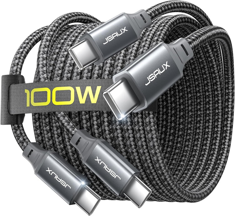JSAUX 100W USB C to USB C Cable [2-Pack 6.6FT], Type C Fast Charging Cord Compat gallery