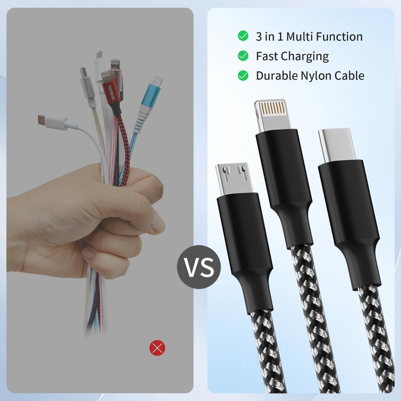 Multi Charging Cable,(2Pack 4FT) 3 in 1 Cable gallery