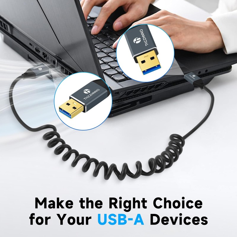 0.753.3FT Coiled USB Type A Cable 5Gbps Retractable Data Transfer Cord gallery