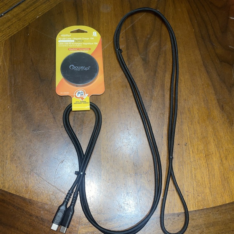 PD USB Cable + Magnetic Charger 15W , 8ft Cable Type C To Type C