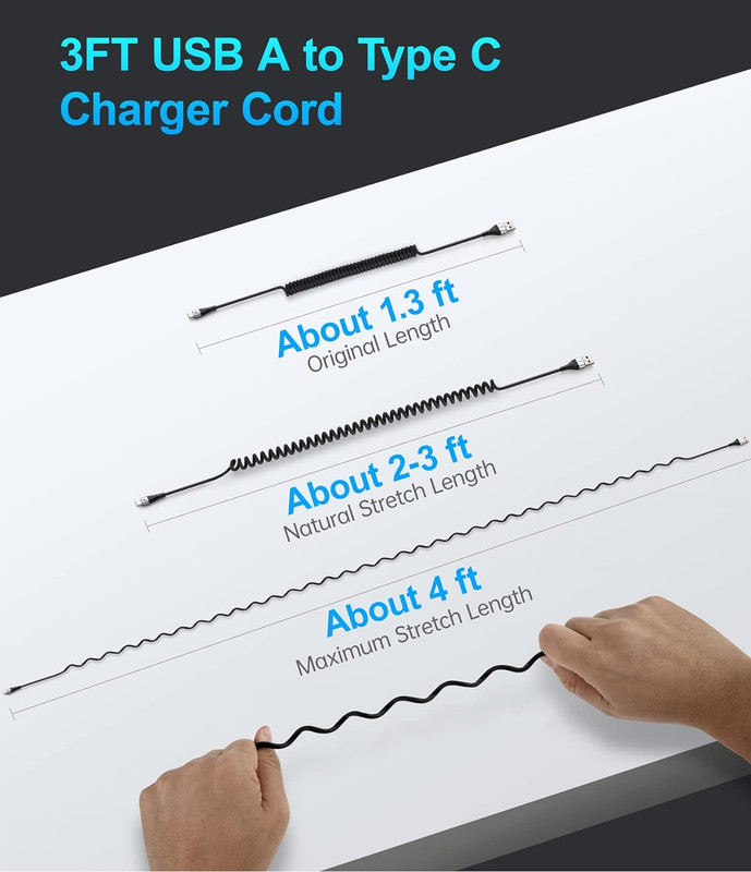 USB C Cable Fast Charging, 2Pack 3Ft Coiled USB a to Type C Charge Cord for Car, gallery