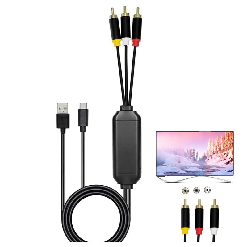 USB C to RCA Audio/Video Adapter – 6Ft Type-C Connector with Charging Support