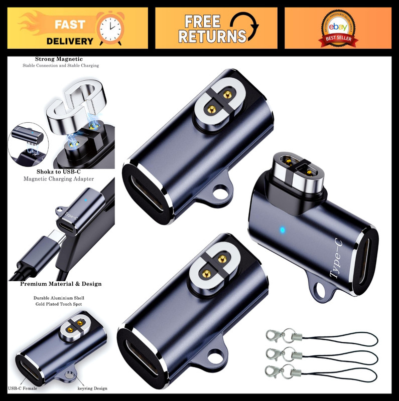 USB C Charging Adapter 3-Pack for Aftershokz Aeropex, OpenRun Pro/Air/Mini, Open