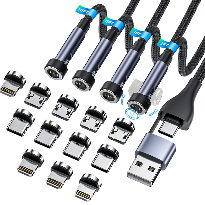 Ankndo 5-in-1 Magnetic Charging Cable, 540° Rotation 3 feet, Black