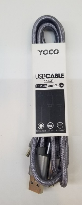 YOCO 4 feet 3in1 Fast Charging Cable for Android, IOS, and Tpe-C