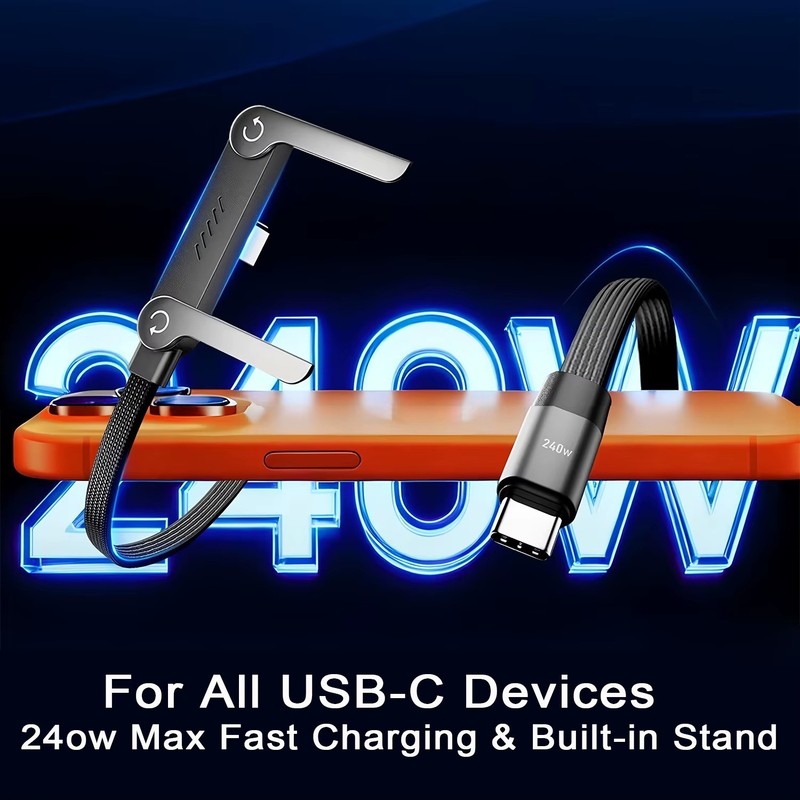 2-in-1 Invisible Holder Charger Cable–240W Fast Charging Cord with Phone Stand gallery