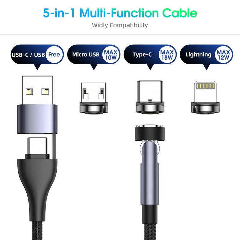 Ankndo 5-in-1 Magnetic Charging Cable, 540° Rotation 3 feet, Black gallery