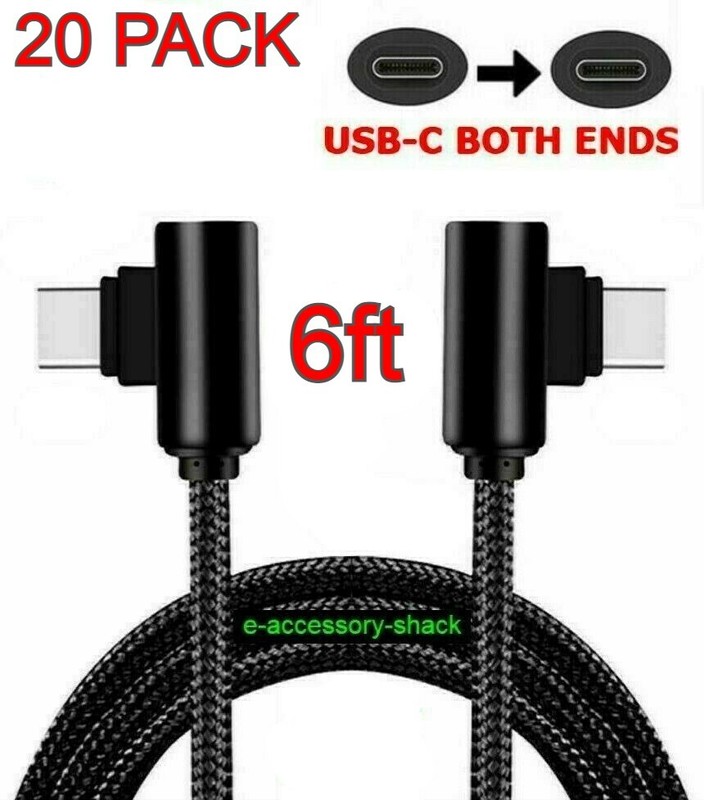 20 PACK 90 Degree Angle USB-C to USB-C Charger Cable Fast Charging Type Sync