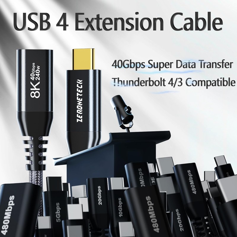 1FT Short USB Type C 4.0 Extension Cable 40Gbps 240W PD Fast Charging Monitor gallery