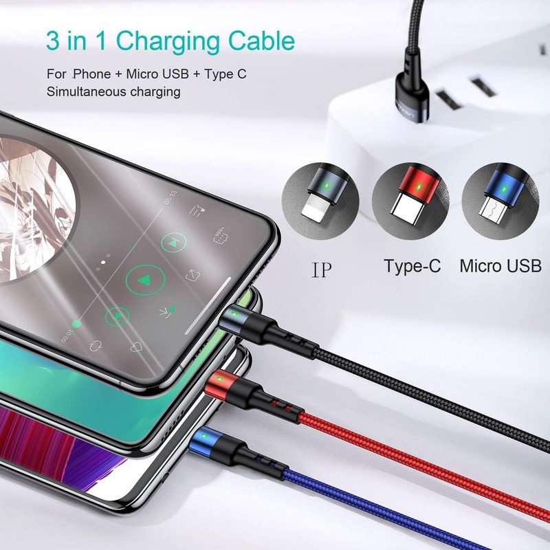 2 Pack Multi USB Charging Cable 3 In 1 Short Fast Charger Cord Premium Lead gallery