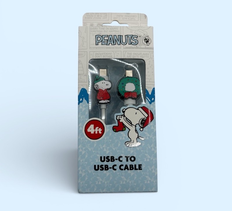 Peanuts Snoopy 4Ft USB-C To USBC Charger Cable Devices Holidays Christmas NIB