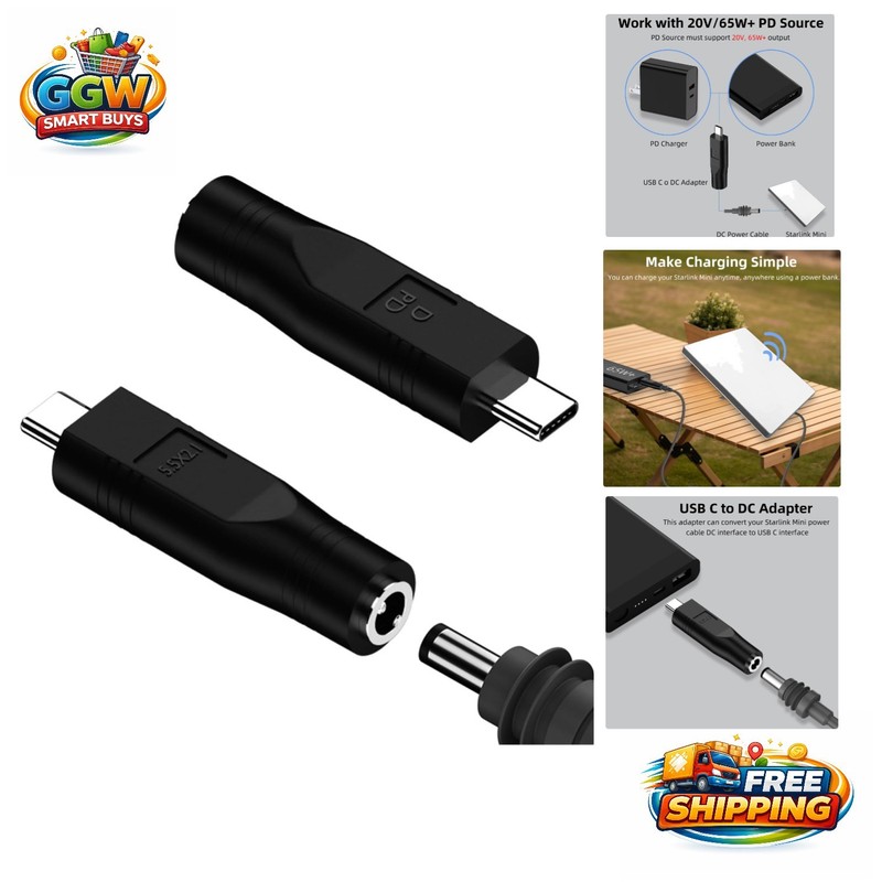 Effortless Charging: 2 Pack USB C Male to DC Female Adapter for Starlink Mini