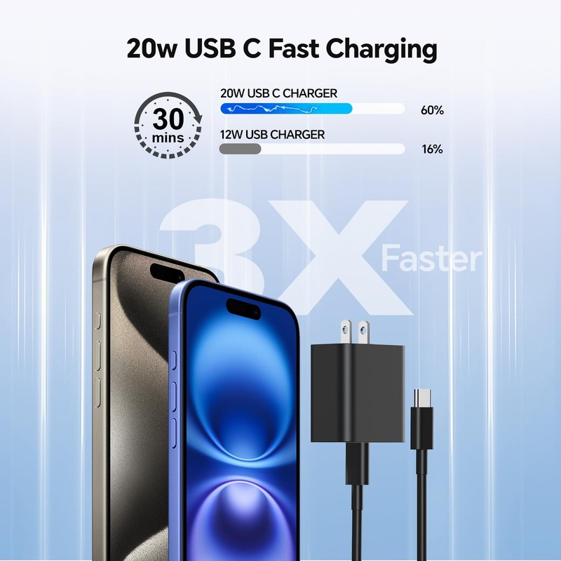 Compatible with Phone 16 15 17 Charger, 20W Fast Charging Wall Charger Block ... gallery