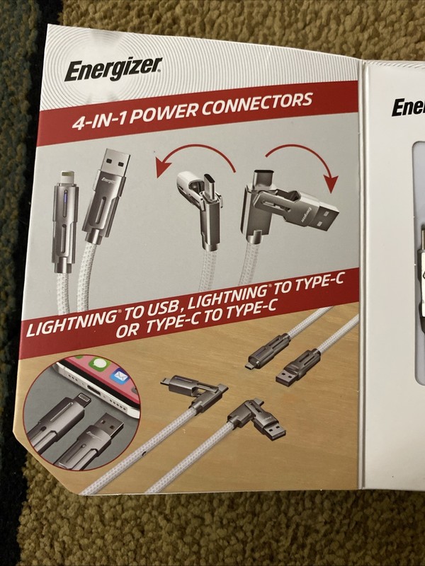 Energizer Universal 6ft Braided Cable 4-in-1 Power Connector 60 Watt PD FreeShip gallery