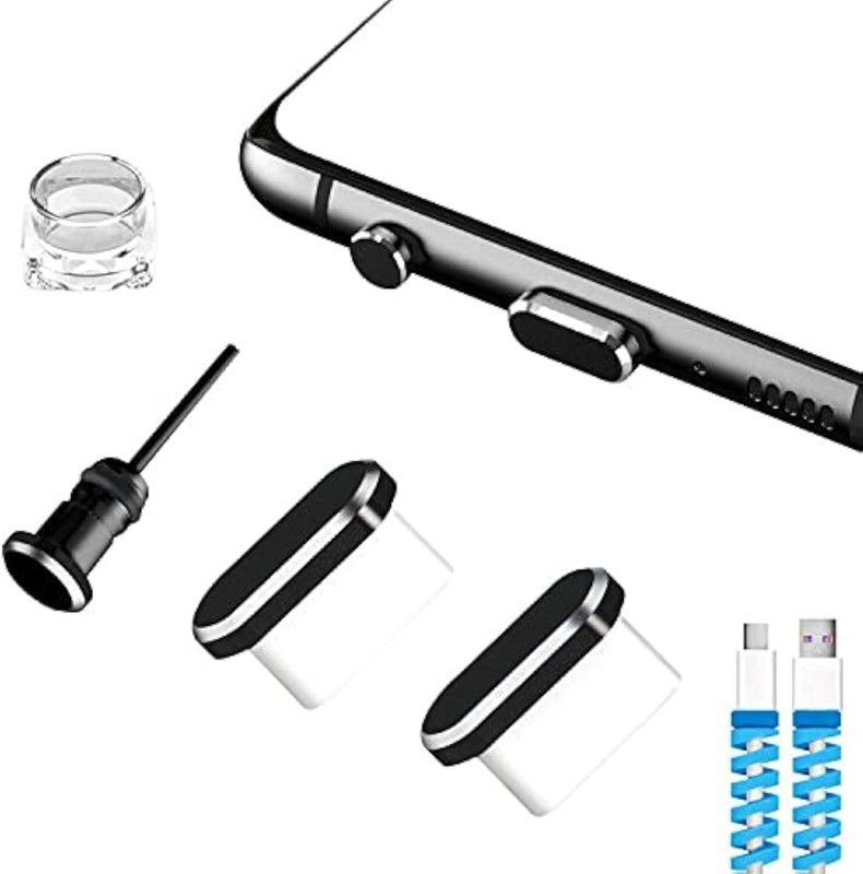 USB C Dust Plugs Charging Port Cover Caps with Cable Protectors 2 PCS Black