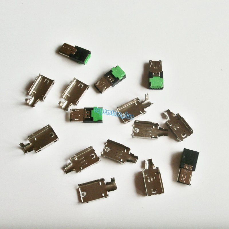 5Pcs Micro USB 4 Pin Type-A Male 3-Piece NO Solder Connector Plug Metal Cover G