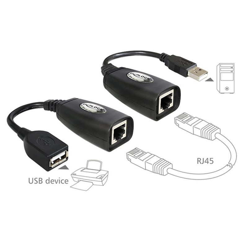 USB Male Female To RJ45 Adapter Set LAN Extension Over Cat5 Cat5e Cat6 Cable gallery