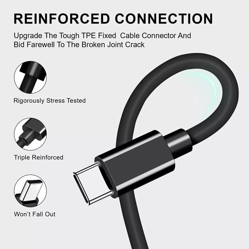Black 6FT 2M Type-C to Type-C Fast Charging Data Cord Cable for Samsung Galaxy