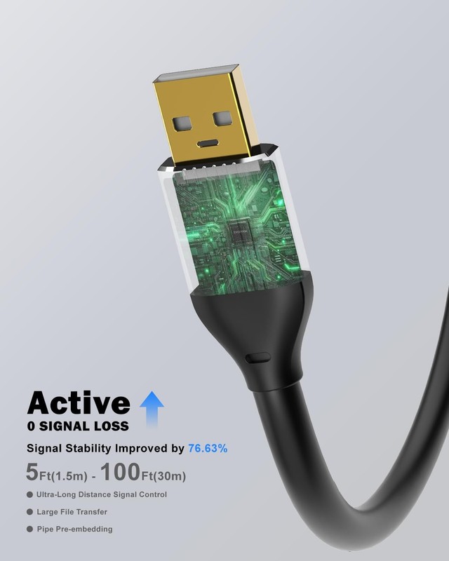 Active USB 2.0 Extension Cable 100FT(30M)with Built-in Signal Booster，480Mbps... gallery