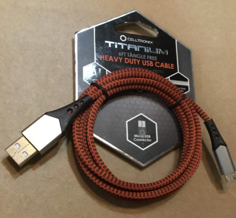 Celltronix Titanium 6Ft Tangle Free Heavy Duty Cable Micro USB – Orange & Black