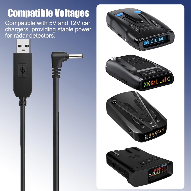 Radar Detector Power Cable - USB to DC3.5 Plug, with Cobra RAD 350,380,450,48... gallery