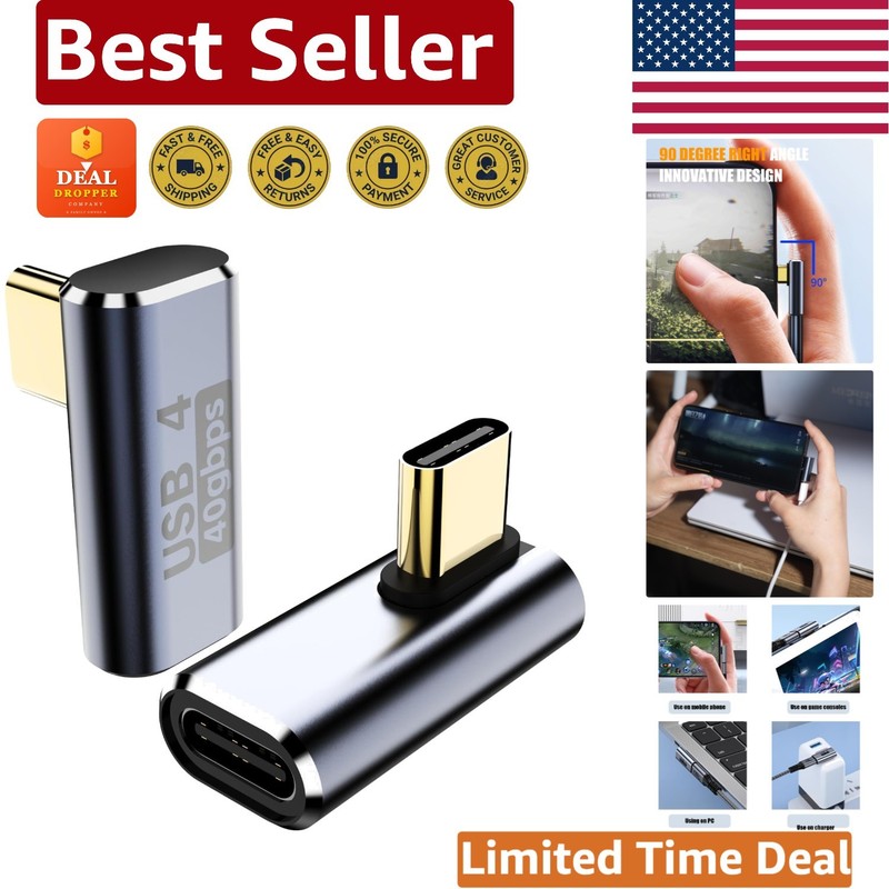Ultra Compact 90 Degree USB C Adapter with 240W Power for All Devices - 2 Pack