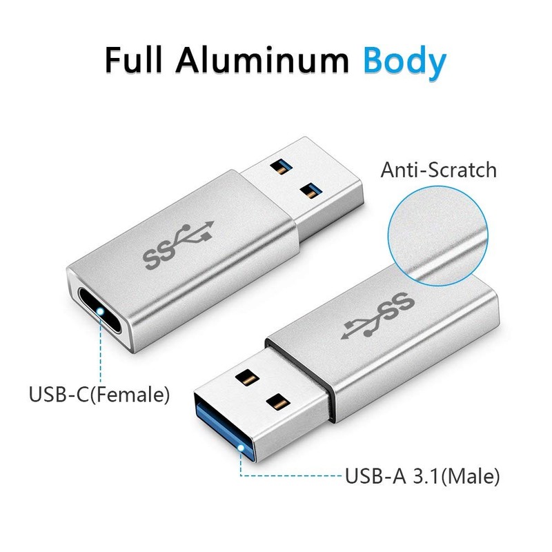 ELECTOP USB 3.1 Type C Female to A Male Adapter (2 Pack), A silver gallery