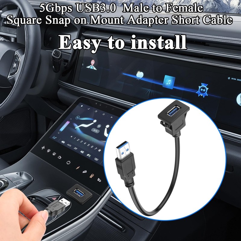 USB 3.0 Square Snap on Mount Adapter Male to Female Flush Extension Cable gallery