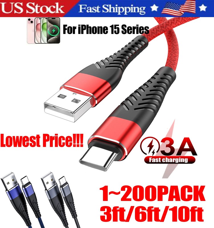 Braided USB C Type C Fast Charging Data Cable Cord for iPhone 17 Pro Max 15 lot
