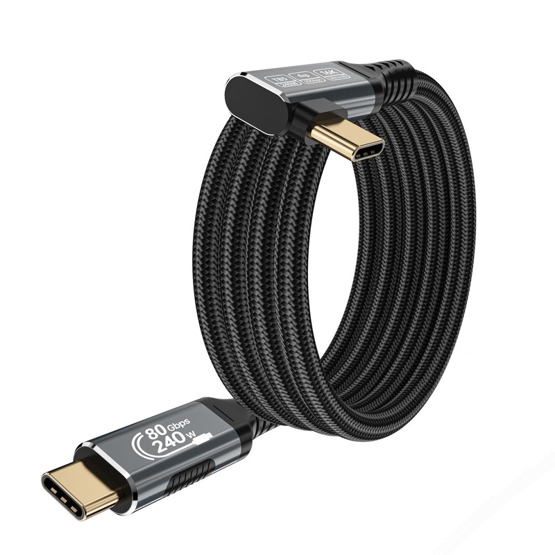 240W 80Gbps USB C Cable Thunderbolt 5 Right Angle 6.6FT 90 Degree 8K/16K