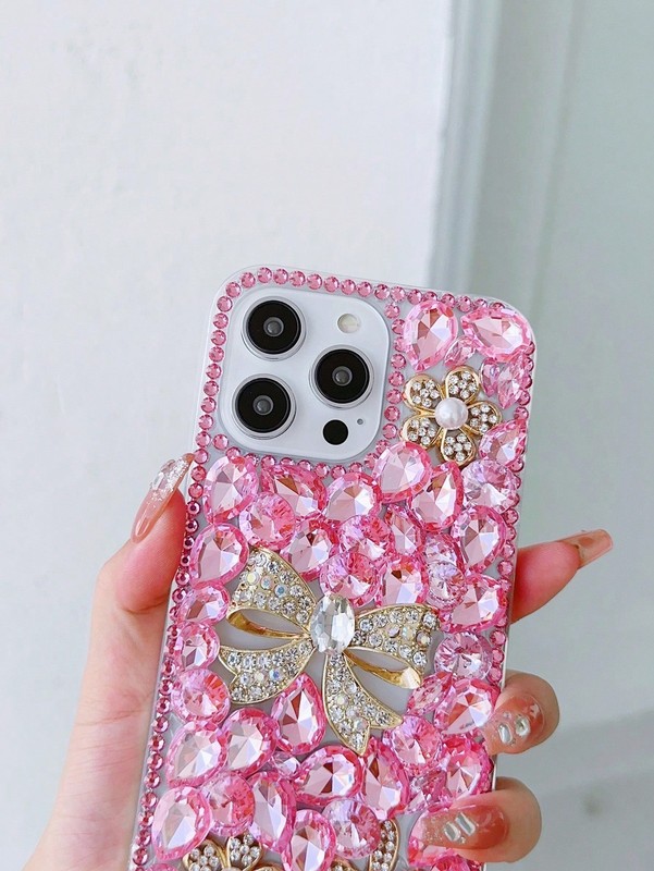 Pink Bow Butterfly Phone Case – Rhinestone Valentine’s Cover for iPhone 15-16... gallery