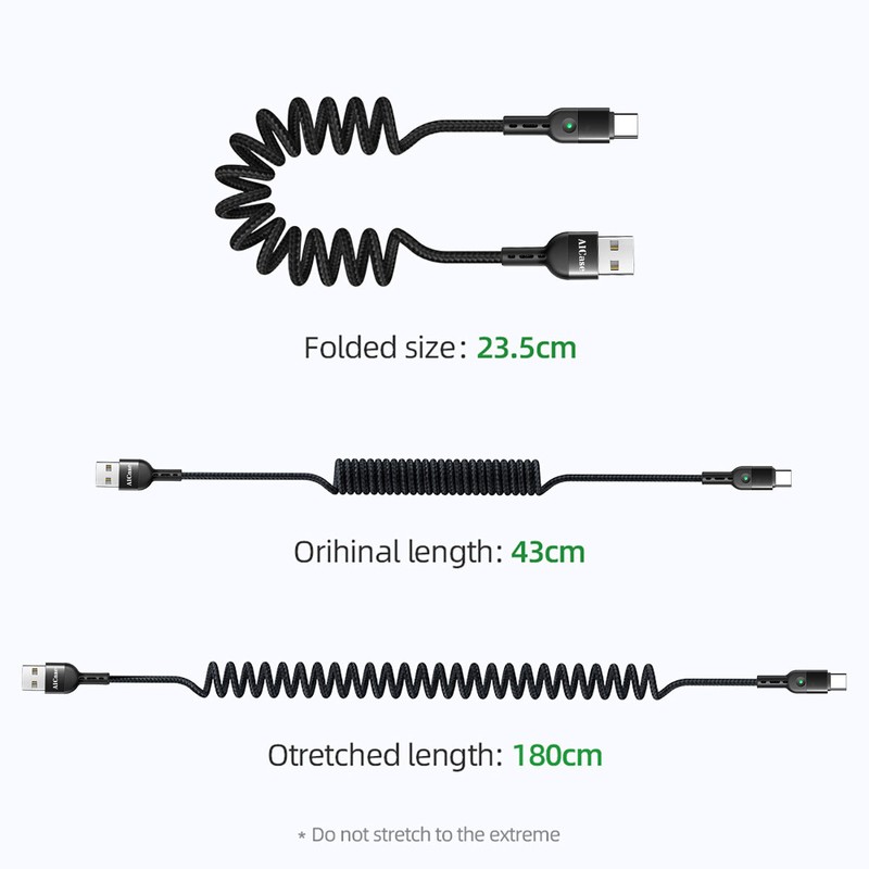 QC4.0 USB C Charging Data Coiled Cable Nylon Braided Cord Type C Charger Cord gallery