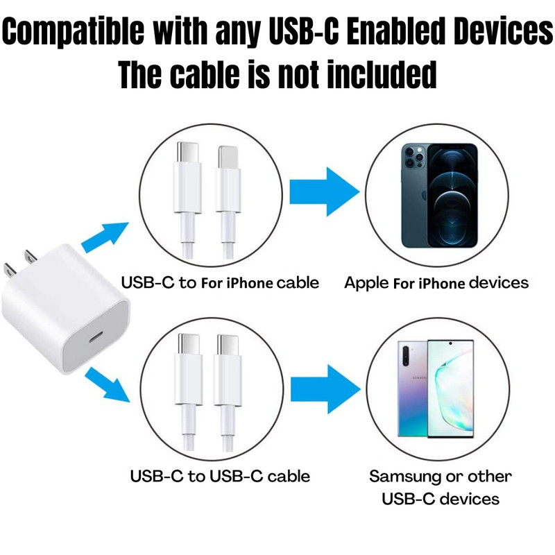 2 PACK 20W PD Fast Charger Block For iPhone 17 16 15 14 13 12 11 XR Type C Cable gallery