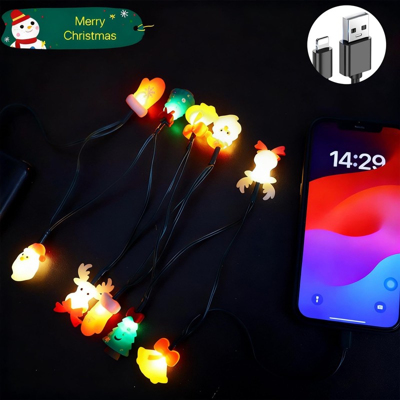 2 Pack Christmas Lights Charging Cables, Xmas 55" USB to Light-ning Charger C... gallery