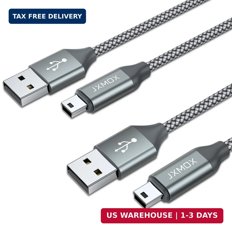 JXMOX Mini USB Cable, (3.3ft 2 Pack) USB 2.0 Type A Male to Mini B Charging Cord