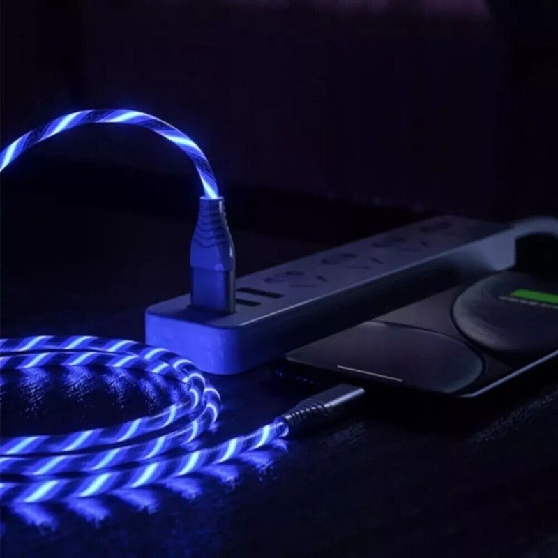 1PC Fast Charging Luminous Smartphone Charging Data Cable1 meter Pink & blue gallery