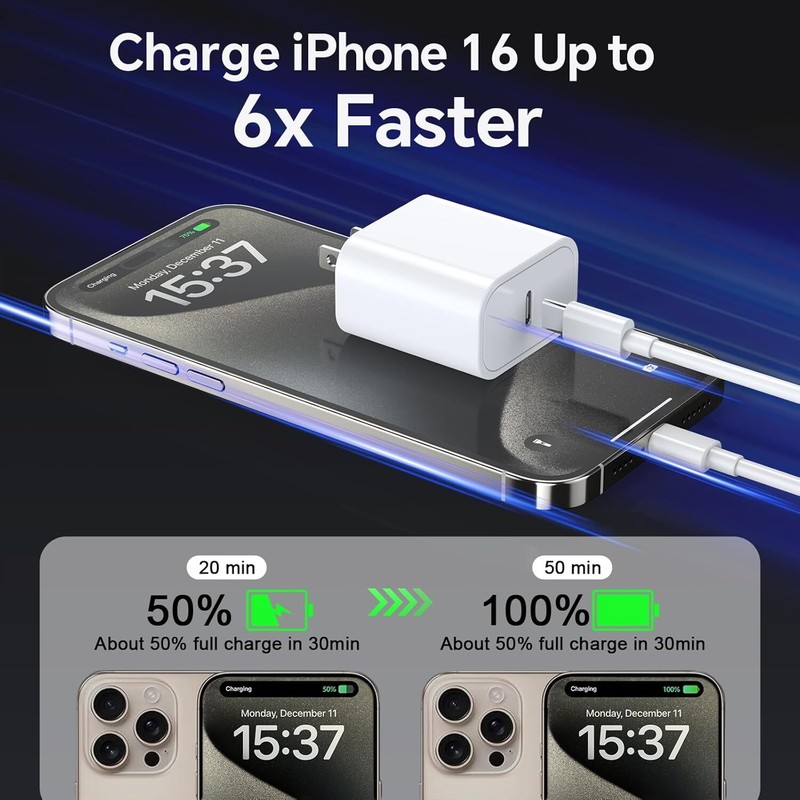 Type C Fast Charger Adapter with USB C to Type C Cable For iPhone 15 16 Pro Max gallery