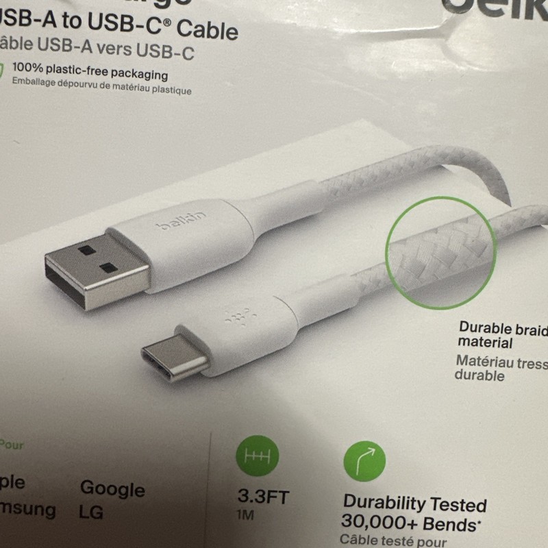 Belkin Charging Braided Cable USB-A to USB-C 3.3 feet White gallery