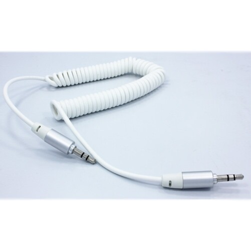 White Premium Coiled Aux Cable Car Stereo Wire Audio Speaker for Smartphones