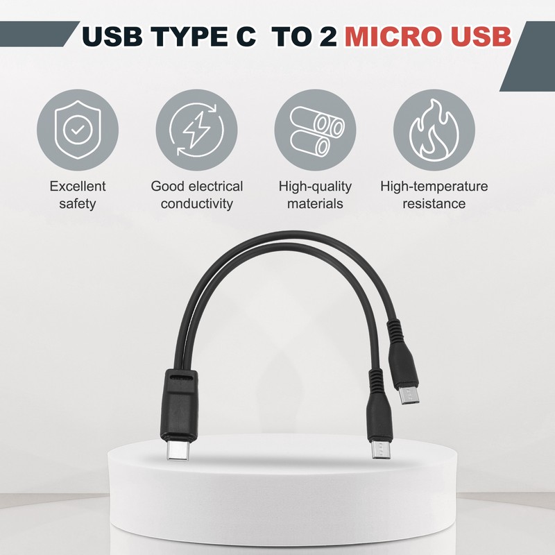 2Pcs Multi USB Type C Male to 2 Dual Micro USB 2 in 1 Splitter 8'', Black gallery