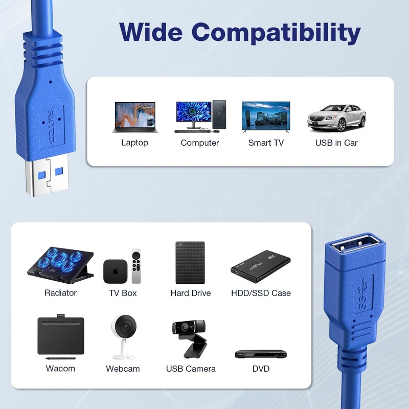 2 PCS Short USB 3.0 Extension Cable USBA Extender Male To Female 5Gbps 1FT gallery