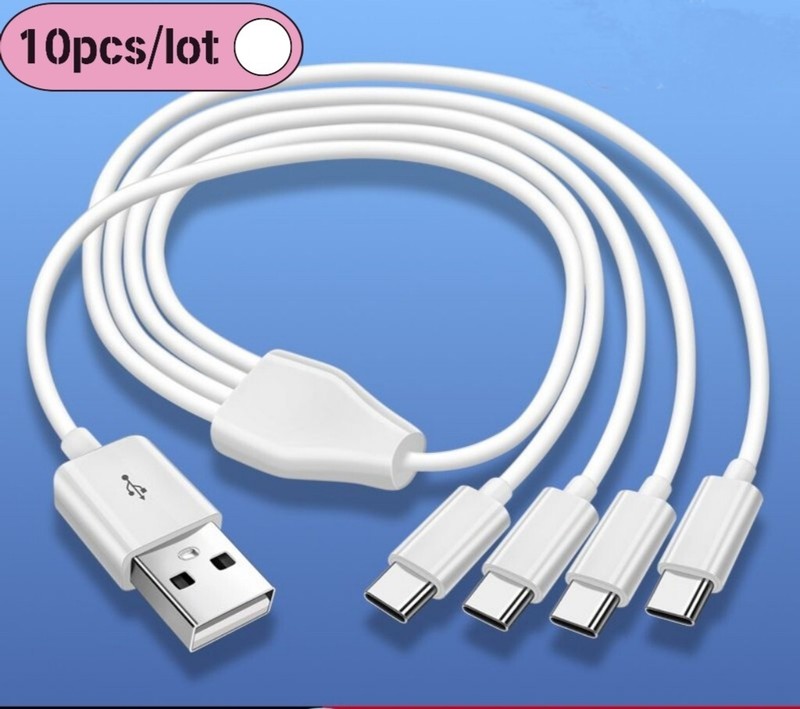 10PCS/LOT USB C Splitter Cable 4 in 1 USB 2.0 A Male to 4 USB C Charging Cord