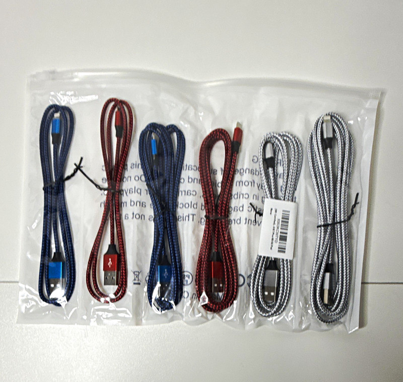Braided Nylon USB to Charging Cables 3 ft Multicolor 6 Pack