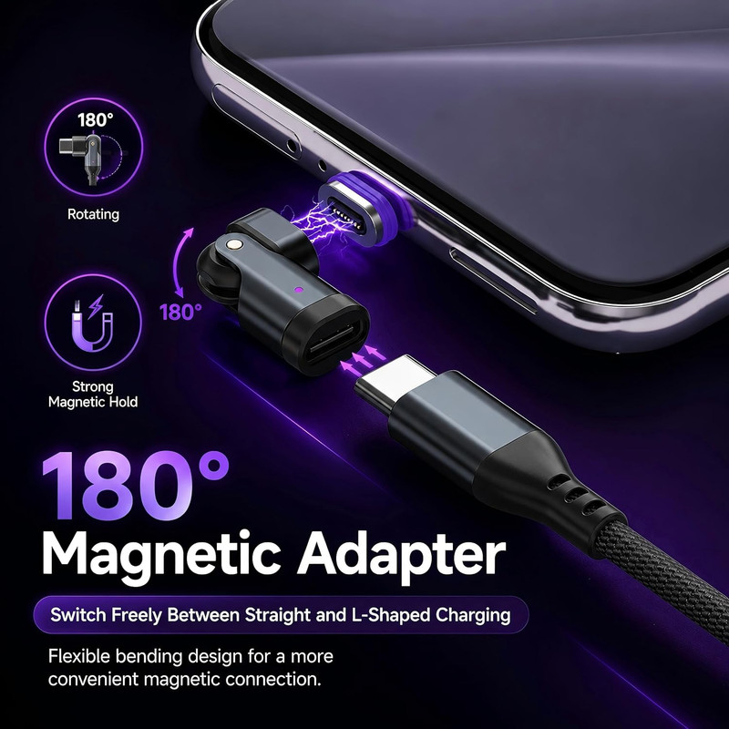 USB C Magnetic Adapter (2 Pack) USB Type C 180° Rotation Adapter 16PIN PD 240W R gallery