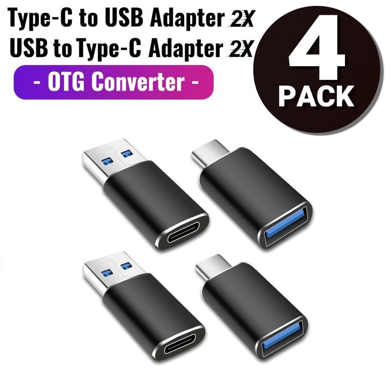 4 Pack OTG Adapter (2 Pack C to A & 2 Pack A to C)