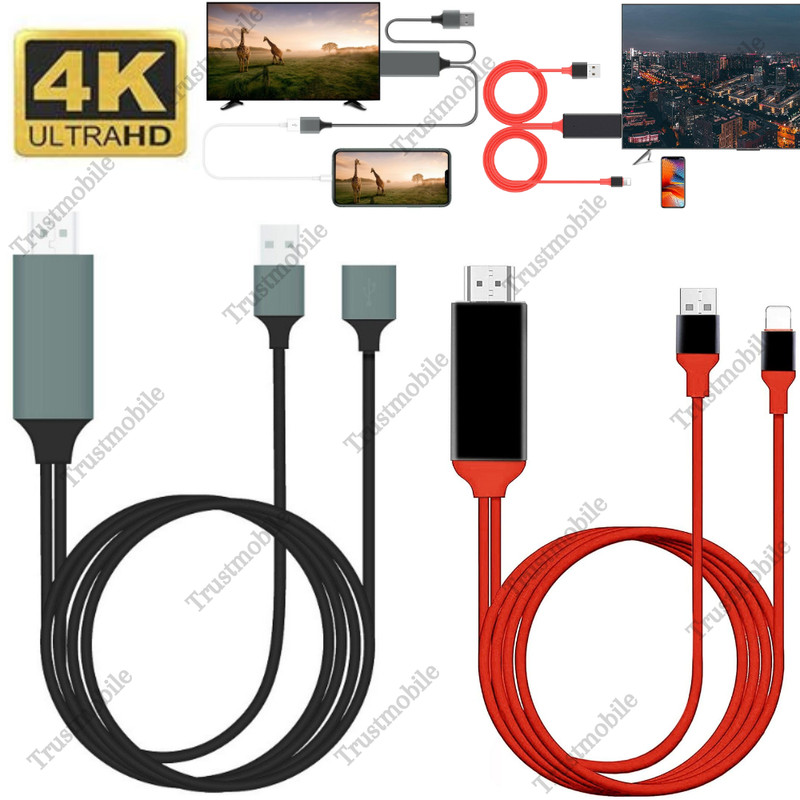 For iPhone iPad Android 1080P HDMI Mirroring Cable Phone to AV TV HDTV Adapter